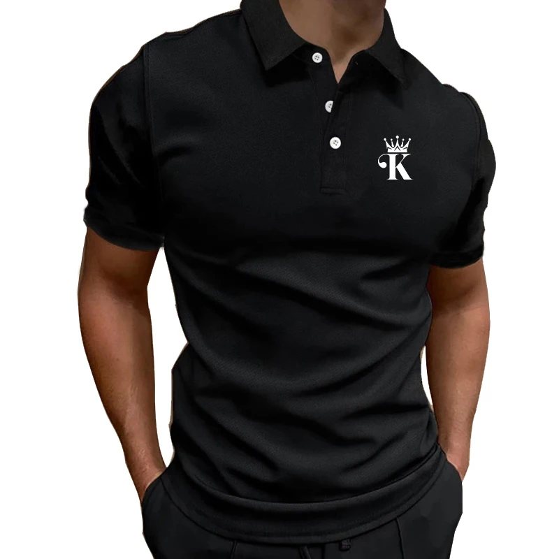 Letter K Print Men Summer Fashion Short Sleeve Polo Shirt , Men Casual Sport Lapel Golf Polo Shirt .