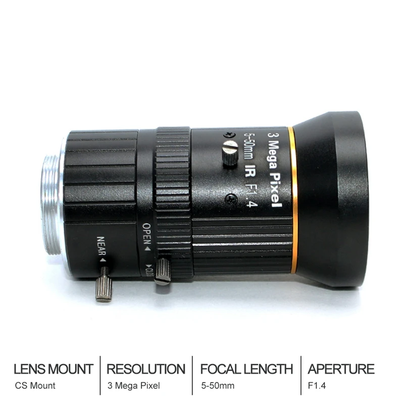 1/2.5 Inch 3MP 5-50Mm C-Mount Zoom Lens For IMX477 Raspberry Pi HQ Camera, With C-CS Adapter