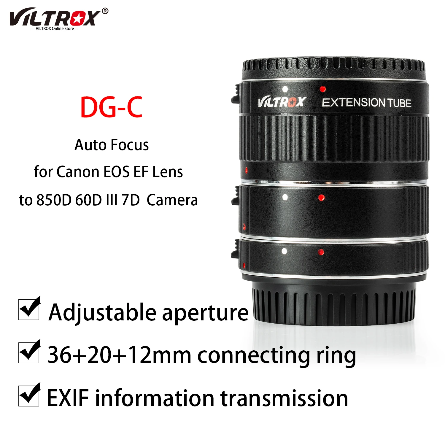 

Viltrox DG-C Metal Mount Auto Focus Macro Extension Tube for Canon EF EF-S Lens DSLR Camera 760D 700D 80D 70D 5DII 5DIII 1300D