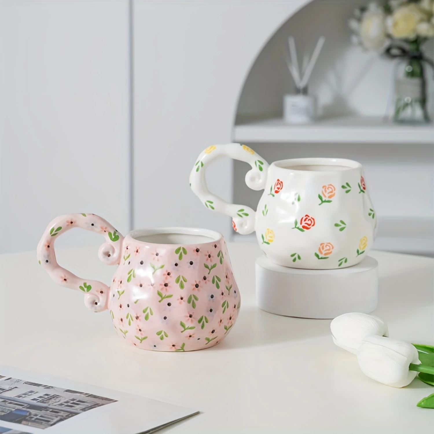 1pc, Cute Floral Coffee Mug, Ceramic Coffee Cup, For , Coworkers, Leaders, Wife, Sisters, Funny Gifts, Unique Valentine's Day Gi