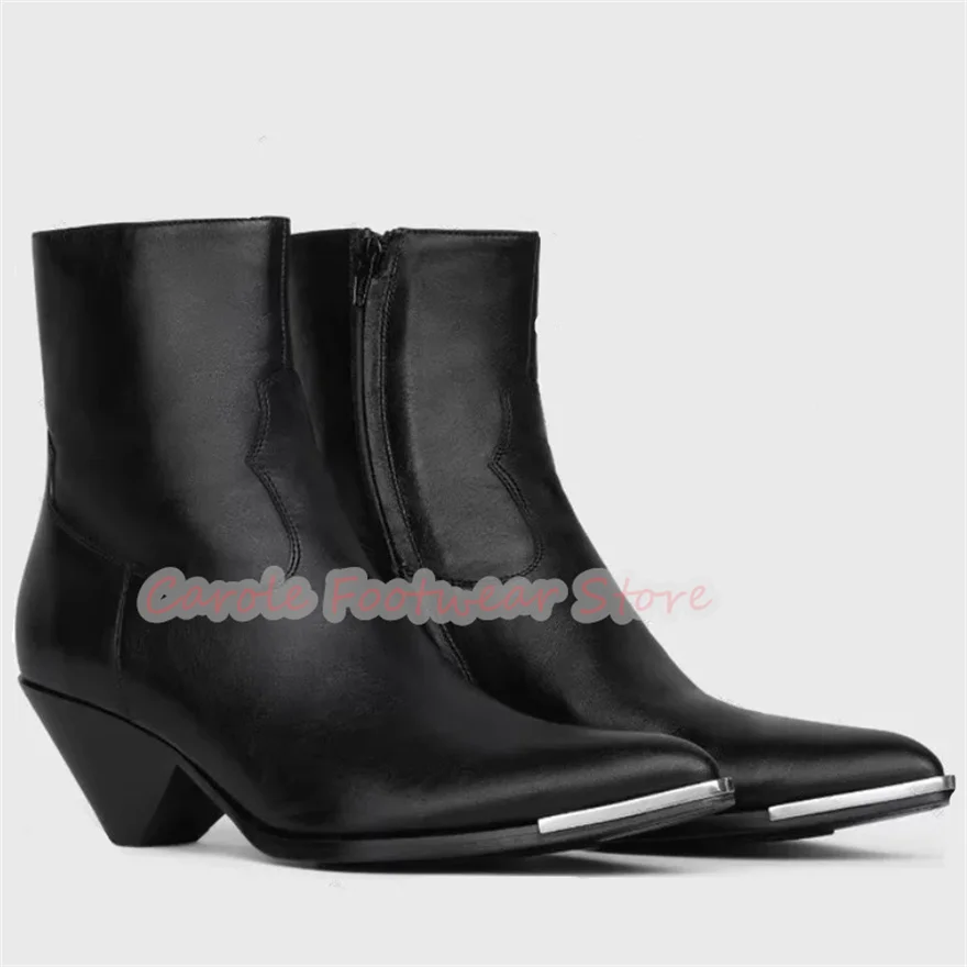 ファッションデザイン奇妙なヒール本革チェルシーブーツ男性用メタル装飾ポインテッドトゥ 5 センチメートルハイヒール男性アンクルブーツ