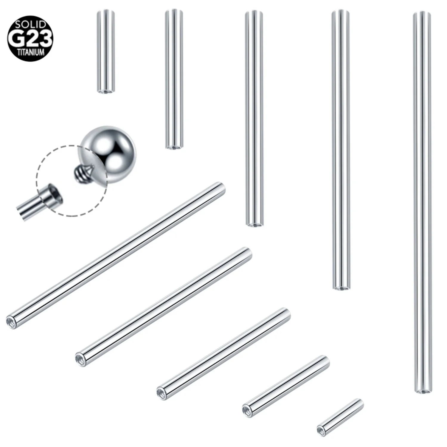 10Pcs 14G 16G Titanium Internally Threaded Straight Shaft Barbells Industrial Tongue Bar Nipple Piercing Replacement Accessories