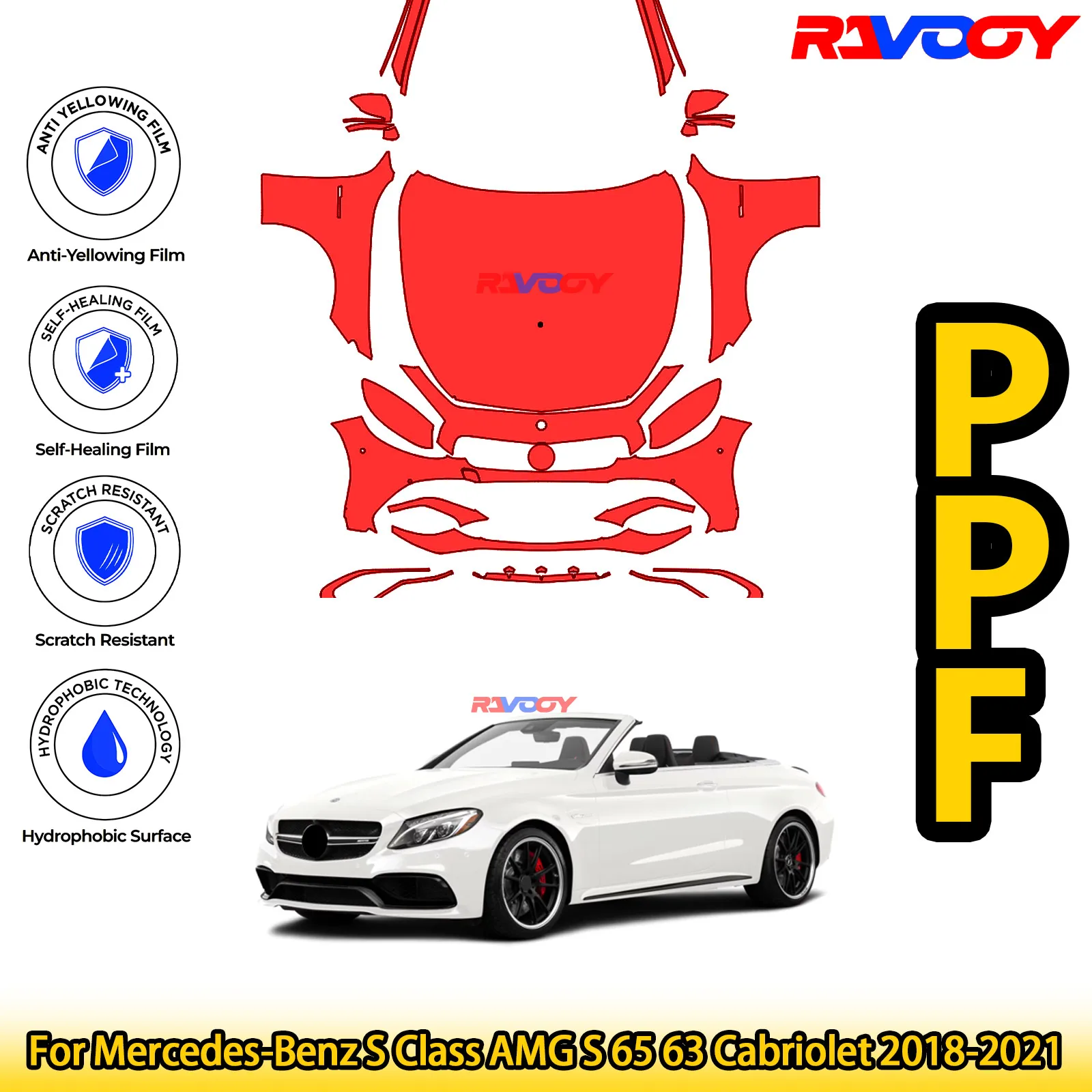 

For Mercedes-Benz S Class AMG S 65 63 Cabriolet 2018-2021 Glossy Matte Black Precut front PPF Kit Paint Protection Film