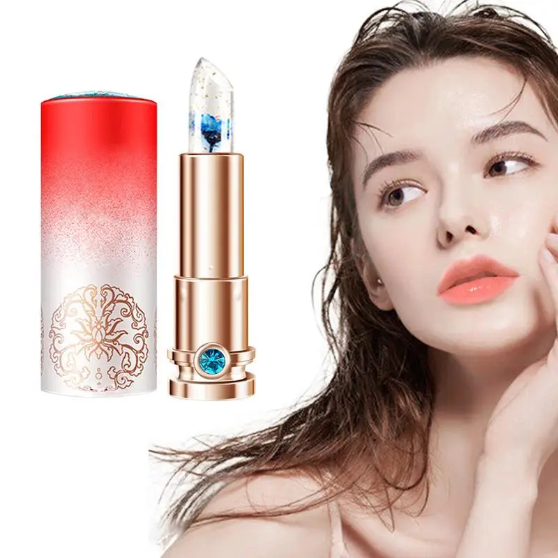 Crystal Flower Jelly Lipstick Color Changing Lipstick Clear Temperature Color Changing Lip Gloss Lip Balm Long Lasting Lip Stick