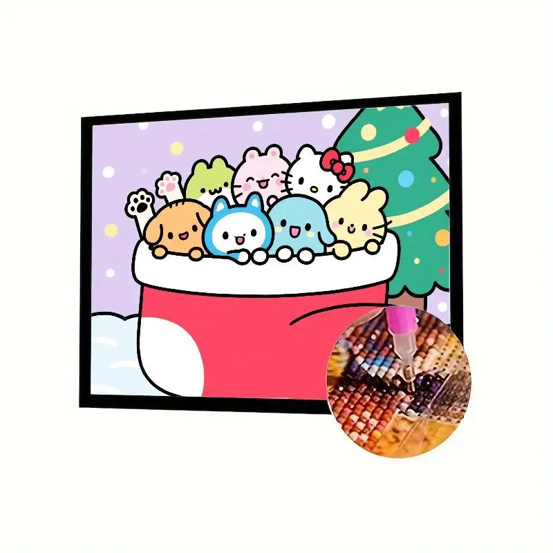 

1 шт. 5D DIY Full Drill Diamond Painting Kit - милый мультяшный Hello Kitty & Animal Friends в рождественской чубчике, праздничном праздника Xm