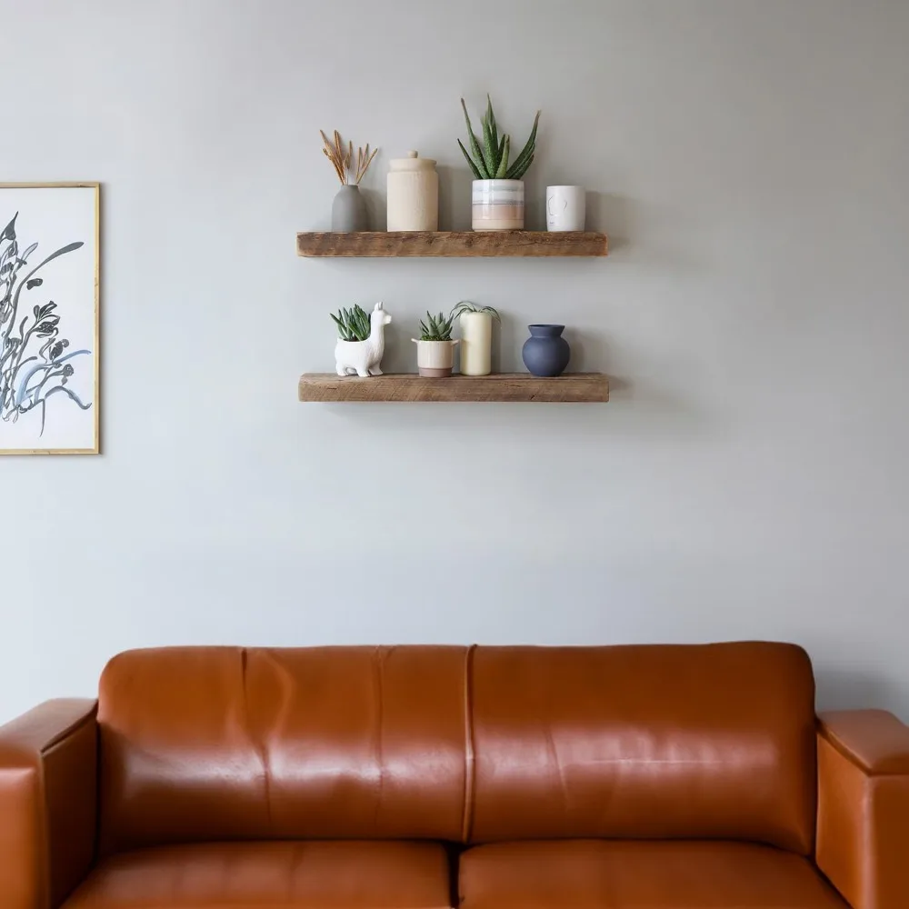 Reclaimed Barnwood Planks | Floating Shelves for Wall w/Flush Mount Shelf Bracket Set Included