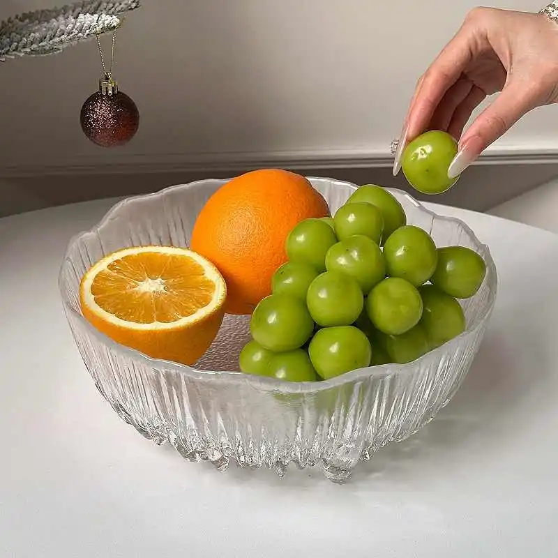 Light Luxury Glass Fruit Tray Living Room Fruit Snack Tray Transparent Decoration Dry Fruit Tray Yoghurt Dessert Bowl