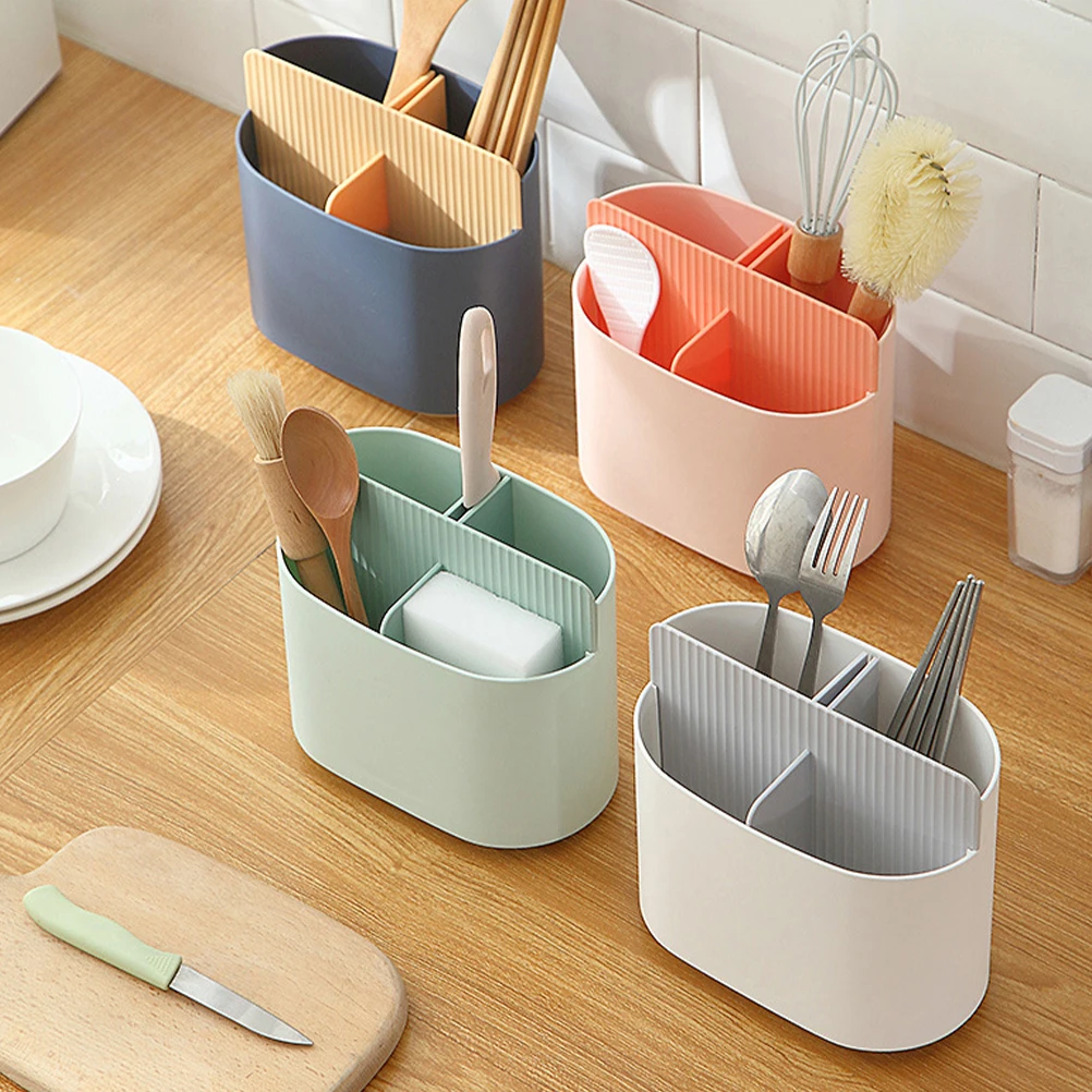 

Plastic Kitchen Chopsticks Holder Drain Basket Cutlery Organizer Cooking Utensil Canister with Hollow Design for Drying