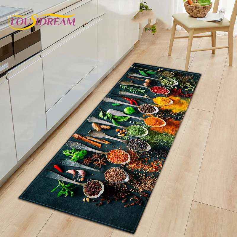 

Kitchen Spice Seasoning Spoon Pattern Carpets Rugs Kitchen Entrance Doormat Corridor Non-slip Decorative Floor Mat Area Rug Gift