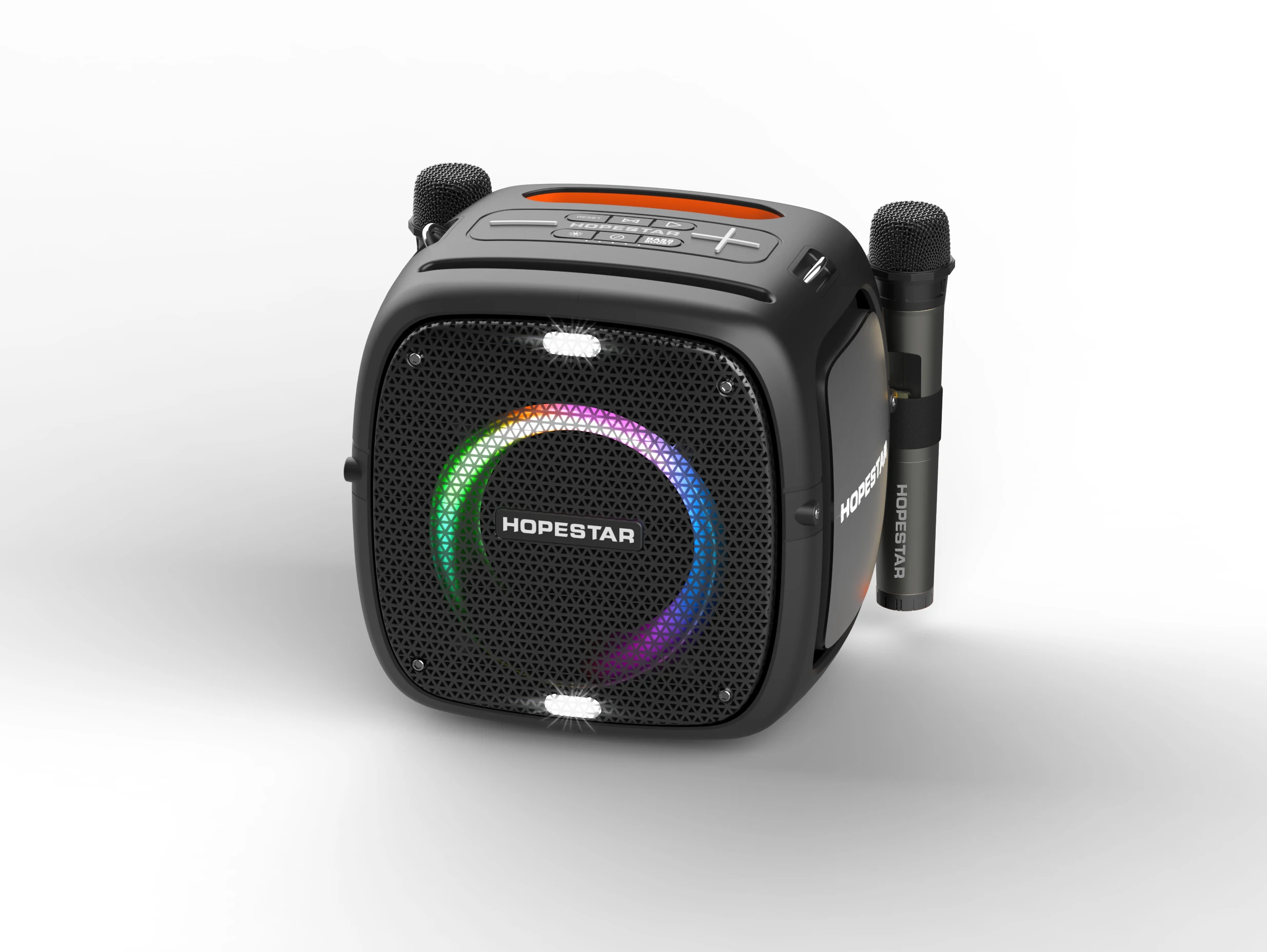 HOPESTAR PARTYONE 80W RGB LED IPX-6 Waterproof Outdoor Portable Wireless Karaoke Party Speaker with Dual Mic 10000mAh Battery