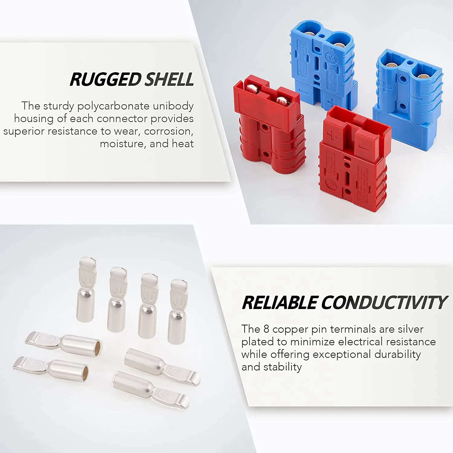 ABHX-2Pcs 6-12 AWG 50A Battery Power Connector Cable Quick Connect Disconnect Kit For Anderson Connector For Winch Trailer