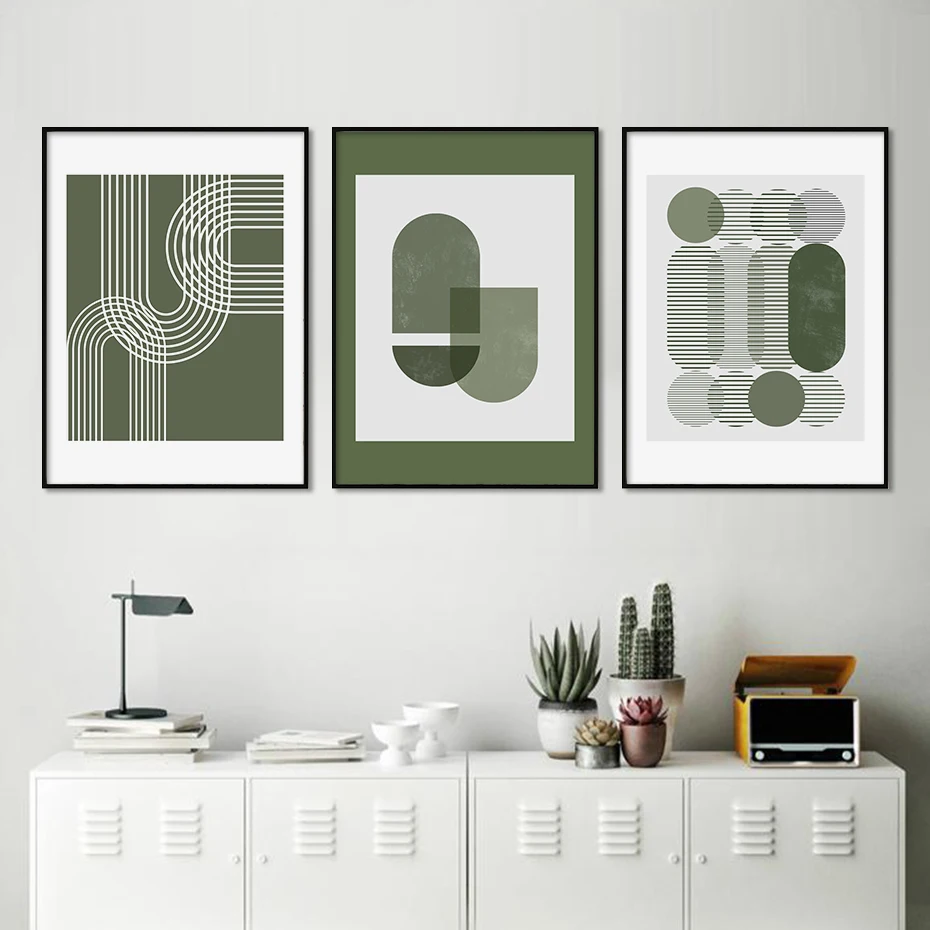 

Modern Geometric Line Green Posters Canvas Painting Wall Art Print Pictures for Bedroom Living Room Interior Home Decoration