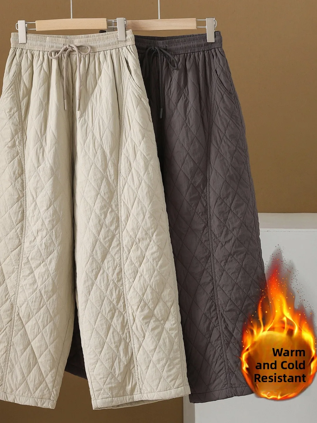 

Зимние хлопковые брюки Thiened, широкая верхняя одежда свободного кроя, повседневные брюки прямого кроя с высокой талией для женщин больших размеров