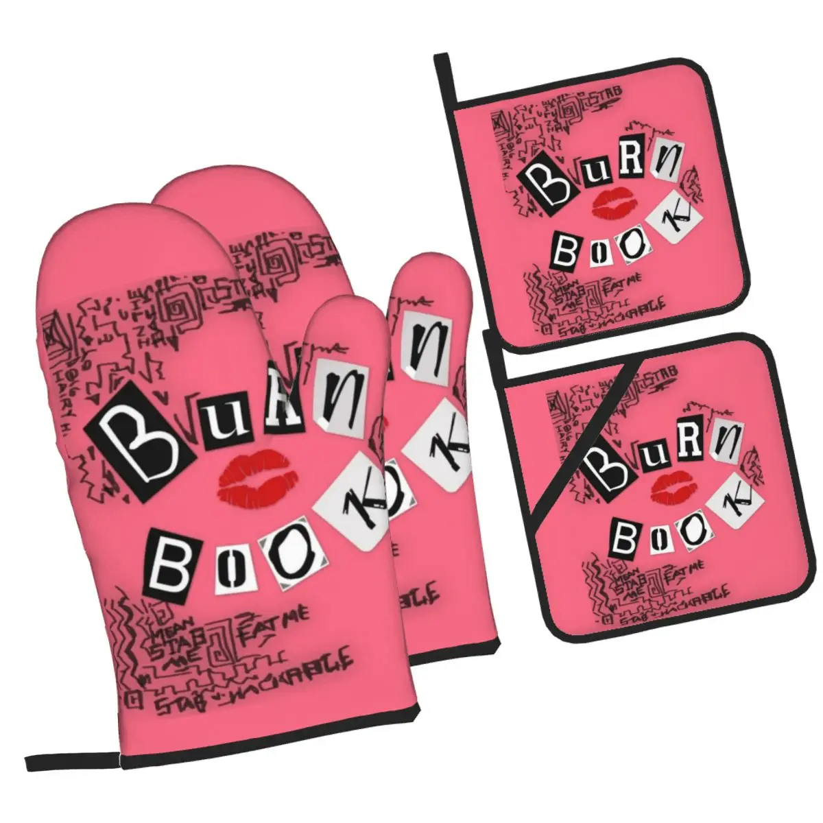 

Burn Book Oven Mitts and Pot Holder Sets of 4 for Baking Kitchen Cooking Grilling Resistant Non-Slip Gloves