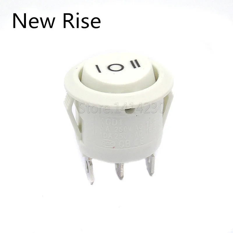 Round Rocker Switch White 3 Position SPDT Snap-in ON-OFF-ON 3 Pin Switch 10A 250VAC 6A 250V AC