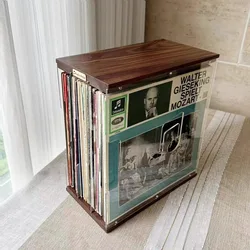 Black Walnut Wood Black Rubber Storage Shelf Table Black Rubber LP Storage Box Cherry Wood Retro Cafe Record Display Stand