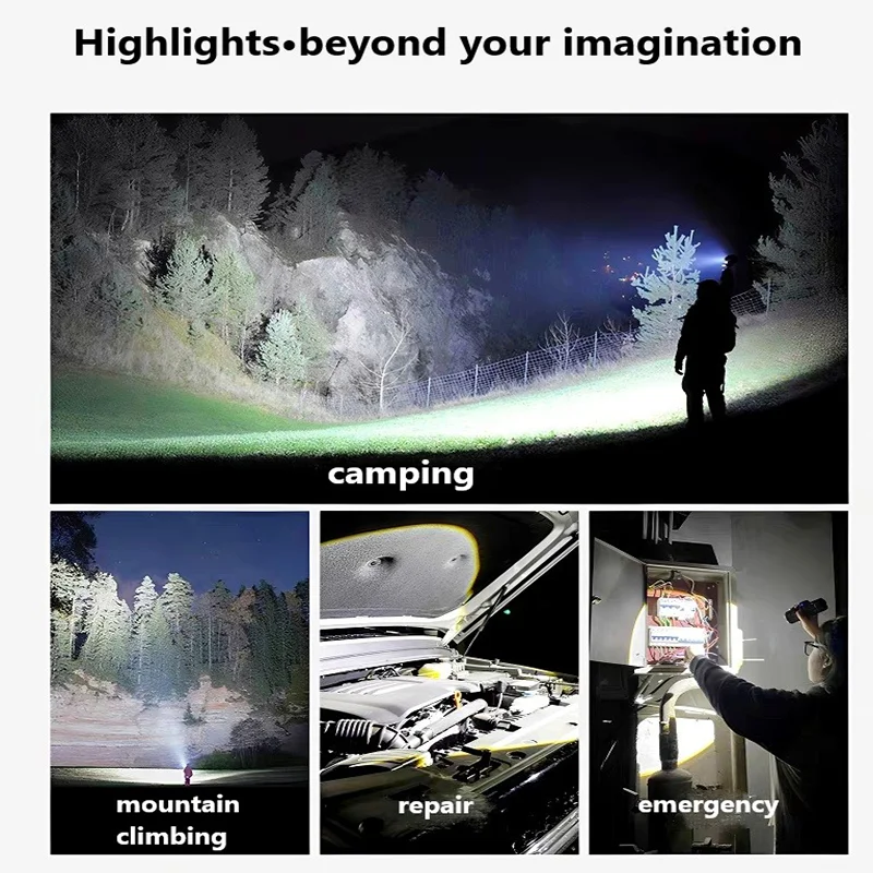 Upgrade High Power Laser LED Flashlights Type C Rechargeable Strong Hand Light Multifunctional Torch Light For Emergency Camping