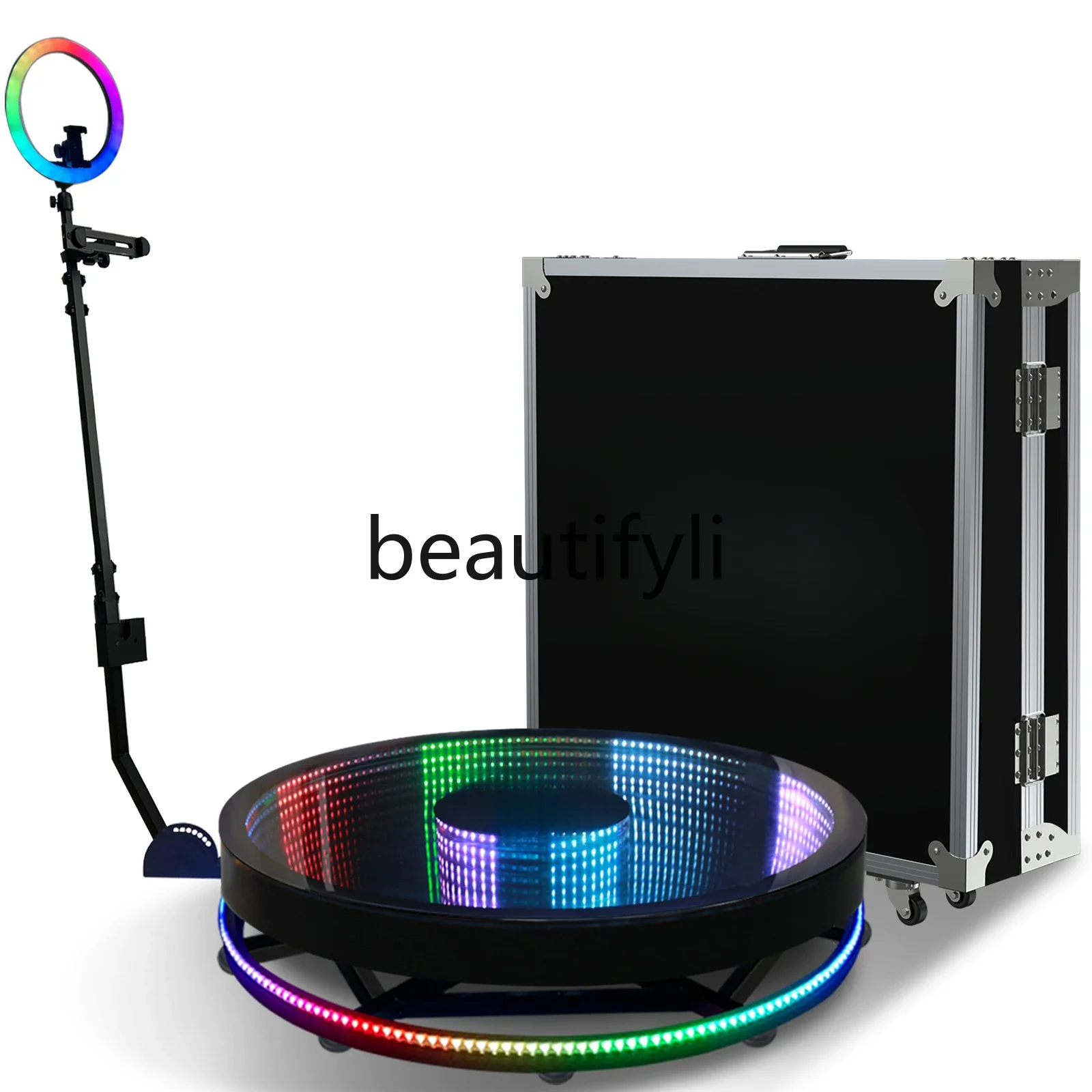 360-Degree colorful ring photo booth live broadcast 360 rotating selfie station