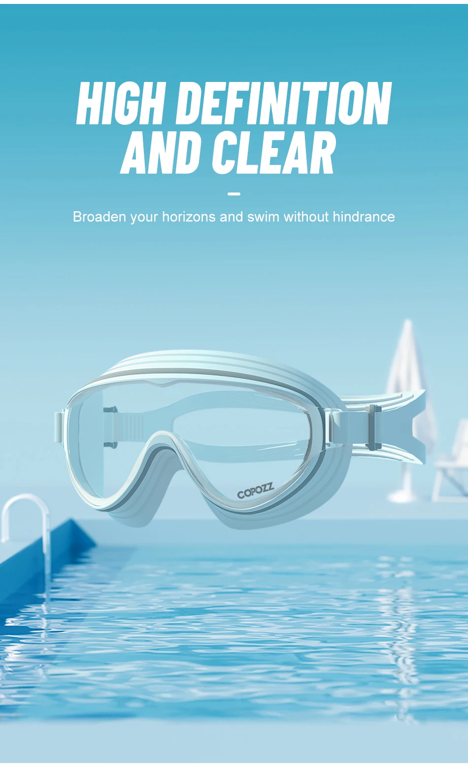 COPOZZ Neue Schwimmbrille für Erwachsene mit großem Rahmen, professionelle Beschichtung, langlebig, Anti-Beschlag-Komfortbrille, Schwimmbrille für Männer und Frauen – Detail 4