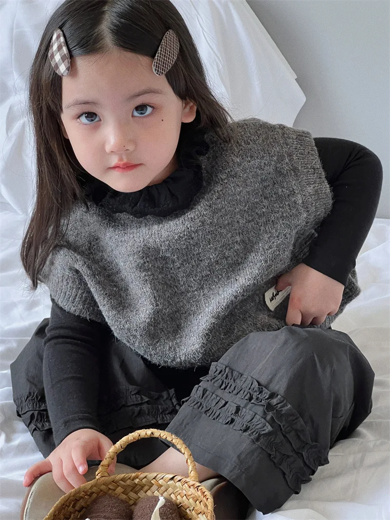 Girls Gray Vest Children 2024 New Autumn Collection Fashion Simple Casual Top Korean Simple Style Fashion Vest Girls Top