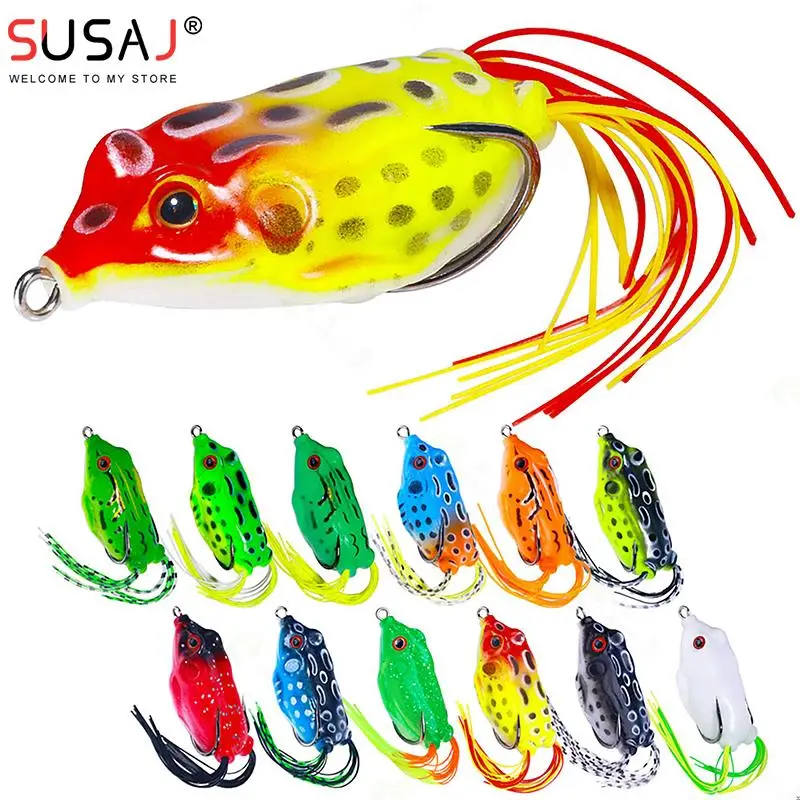 6.3cm 12.4g Frog Lure Soft Tube Bait Plastic Fishing Lure With Fishing Hooks Topwater Ray Frog Artificial 3D Eyes Soft Bait