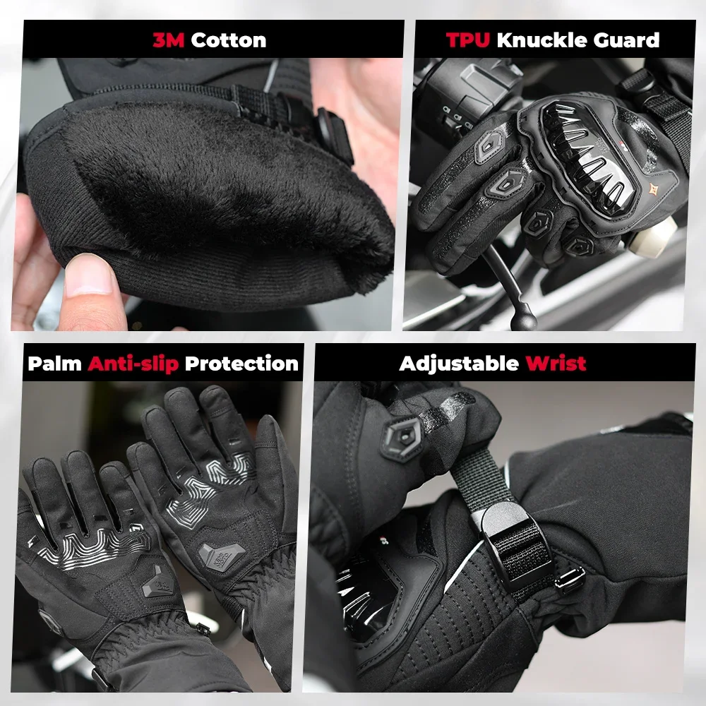 KEMiMOTO CE Motorradhandschuhe Winter Schwarz Guantes Moto Invierno Warm Touchscreen Wasserdicht Winddicht Schutzhandschuhe – Detail 5
