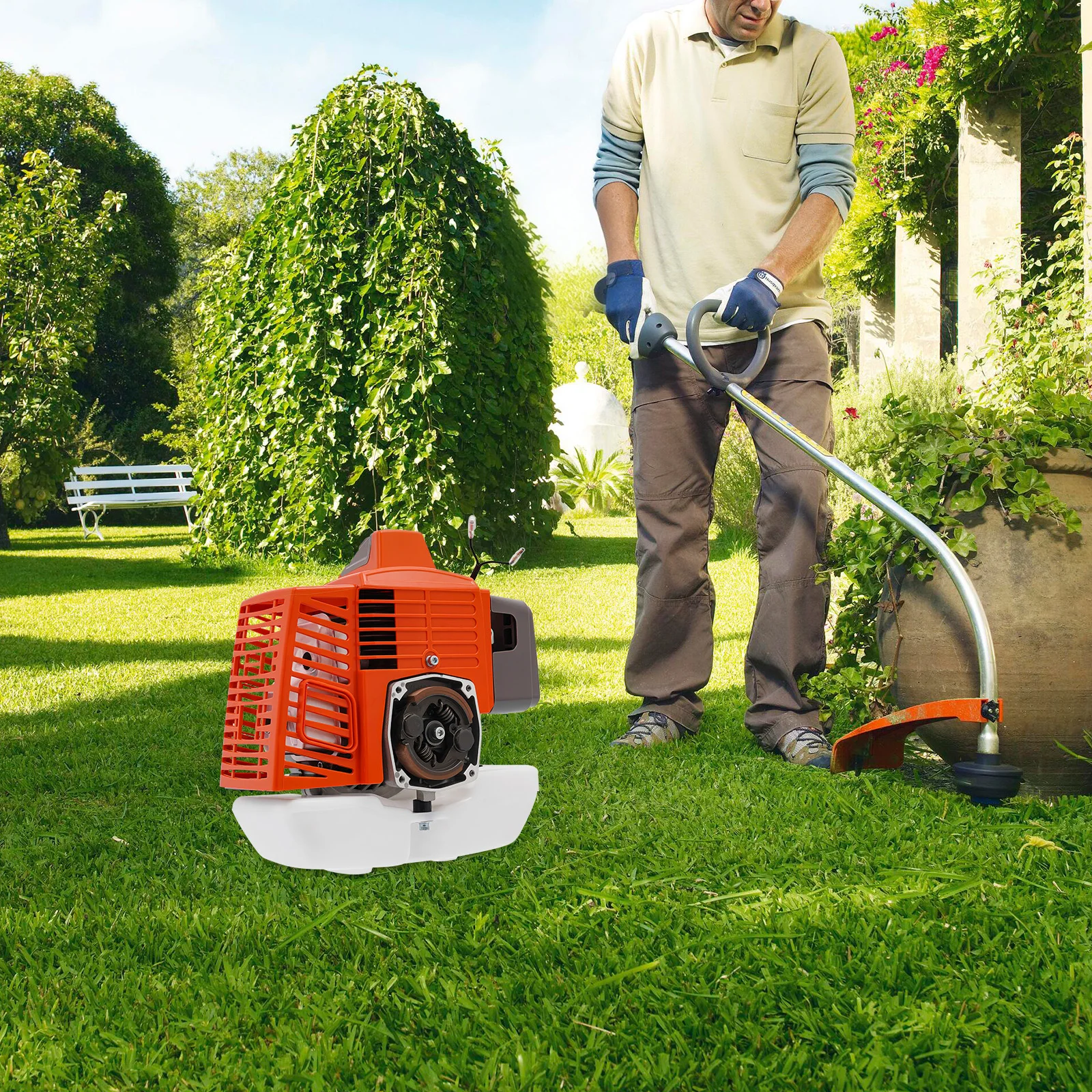 

63CC 2-Stroke Single-cylinder Gasoline Engine Red 8500r/min Hand-pull Start Suitable for Lawn and Garden Equipment,Weed Whackers