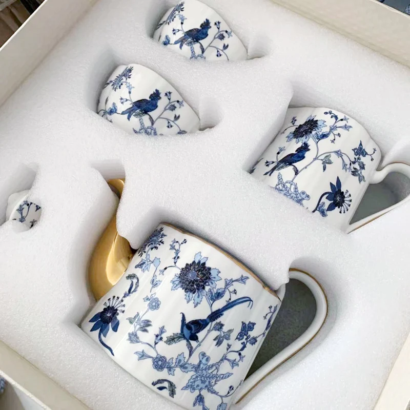 Luxury, elegant, high-end bone porcelain tea set, tea plate, gold edge afternoon tea set, Chinese luxurious gift porcelain