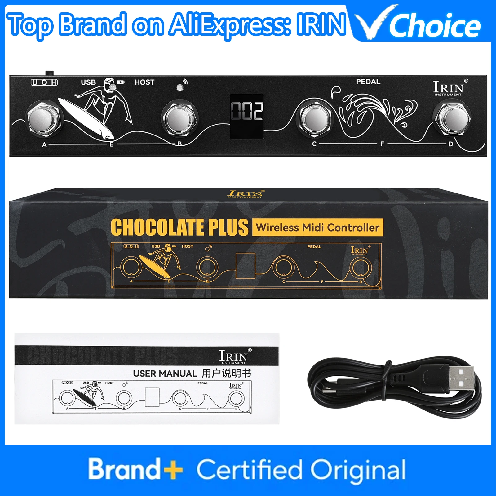 

Беспроводной MIDI-контроллер IRIN Chocolate Plus Pro с 4 кнопками и ножным переключателем, поддерживает функции управления MIDI-хостом