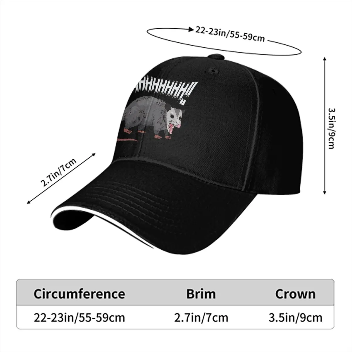 Screaming Possum Baseball Caps Peaked Cap Opossum Sun Shade Hats for Men Women