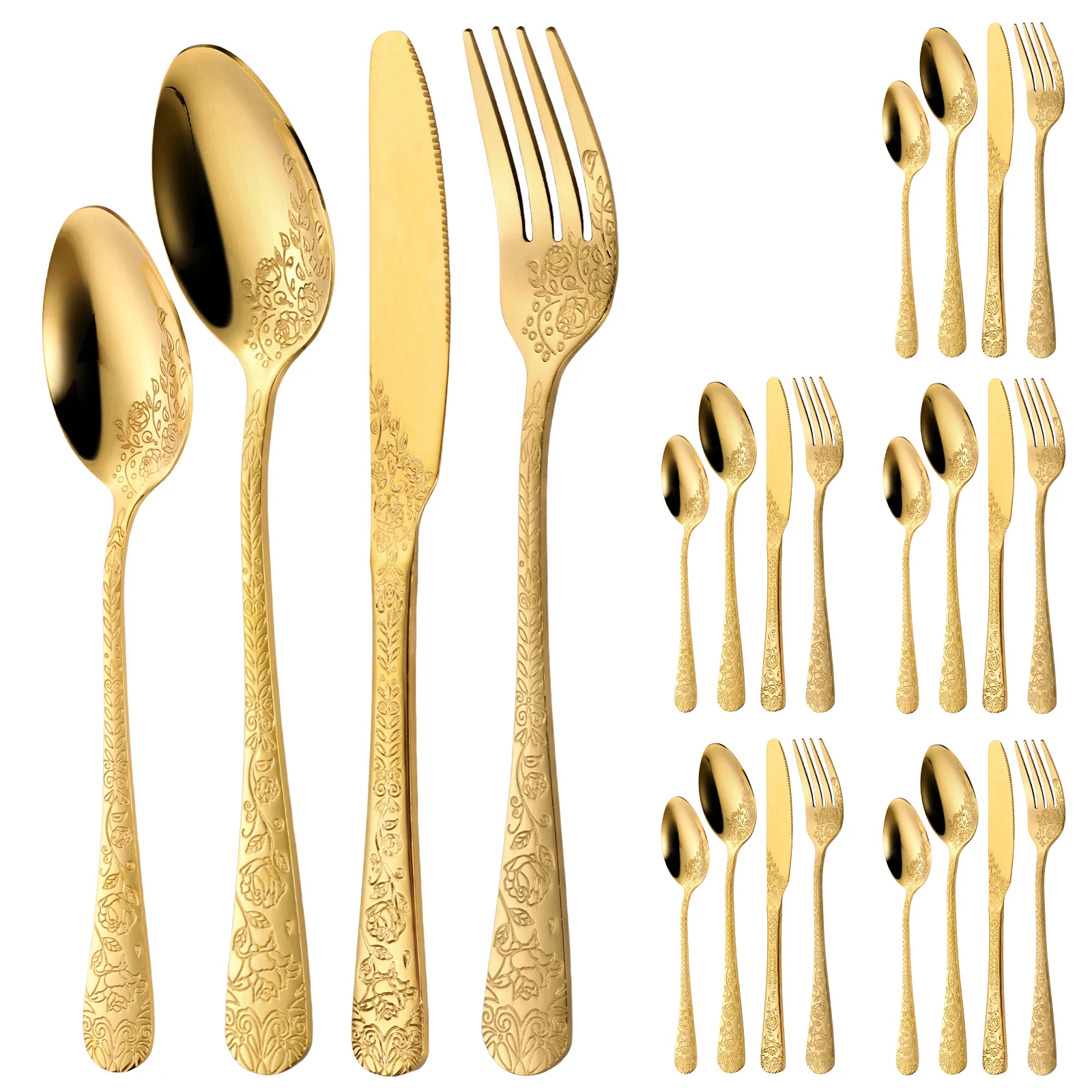 24Pcs Silverware Set Stainless Steel Flatware Utensil Set Including Fork Spoon and Knife Mirror Polished Dishwasher Safe
