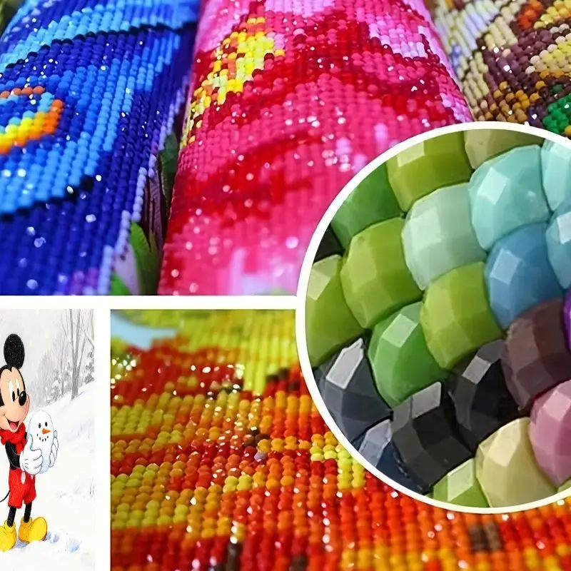 1 шт. 5D DIY Набор для алмазной живописи, Disney Микки Маус Building a Snowman Winter Scene Full Drill Rhinestone Embroidery Art Set, 4 шт.
