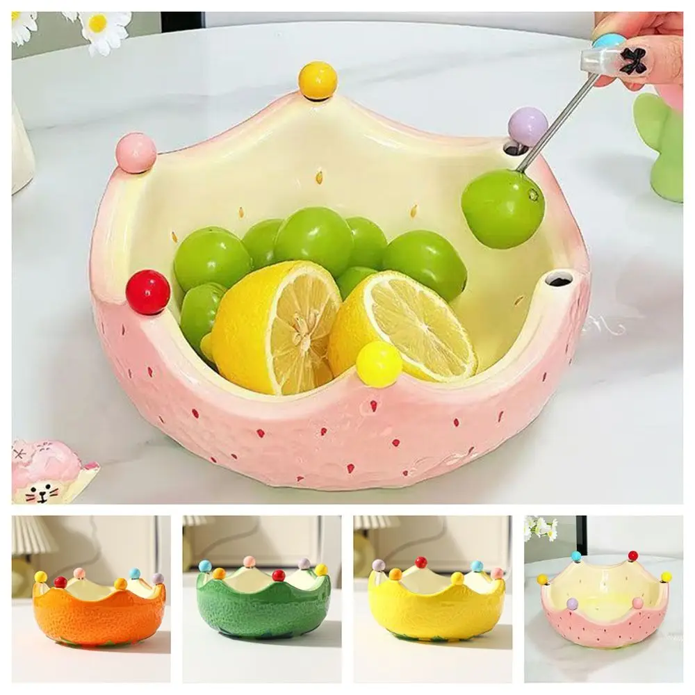 

Набор 2-в-1: керамическая тарелка для фруктов в форме клубники и апельсина, с вилками для сервировки салата и декоративной вставкой для фруктов в салатнице