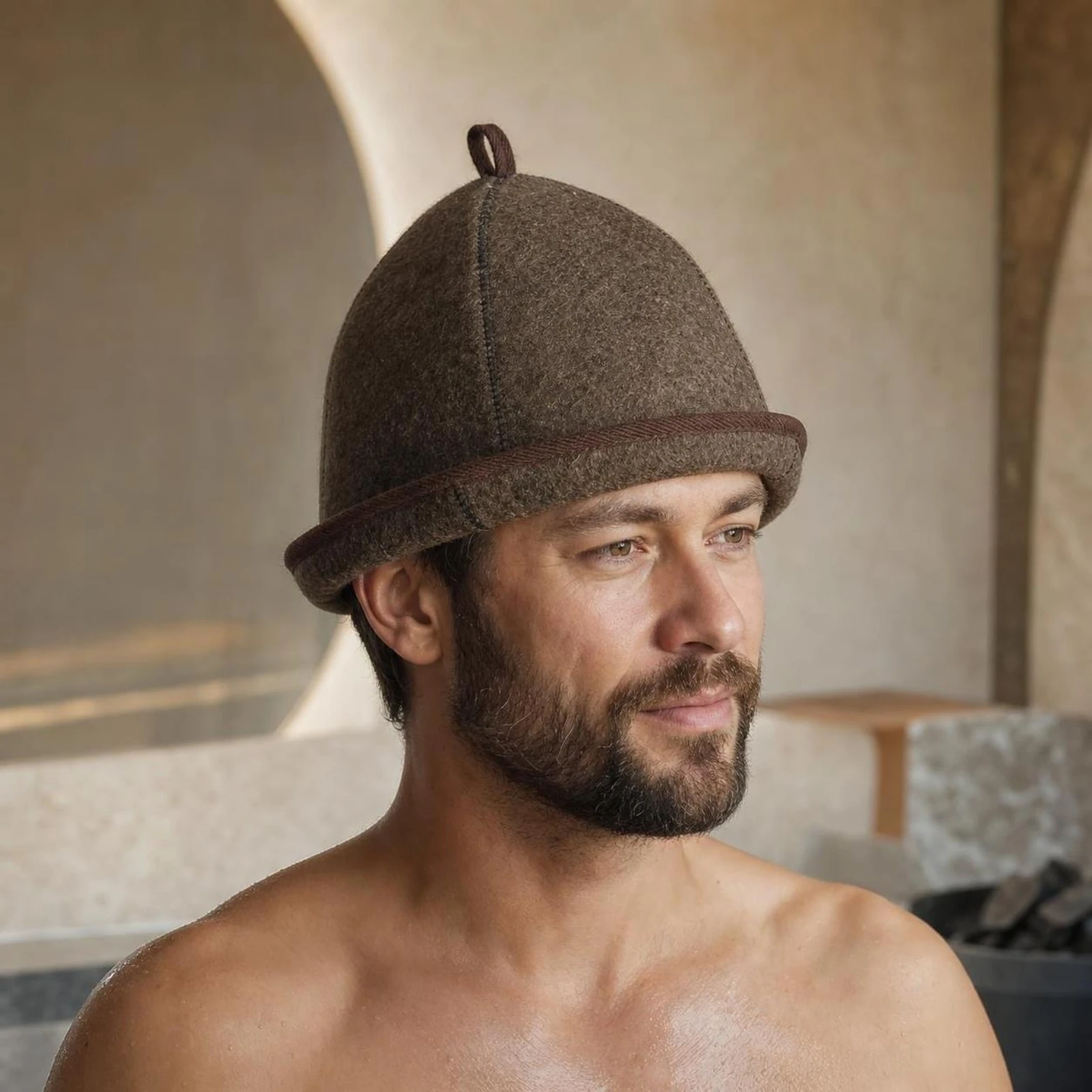 Wool Felt Sauna Hat Thickened Sauna Hat with Top Loop Headwear Embroiderable Breathable for Spa Goers, Steam Bath