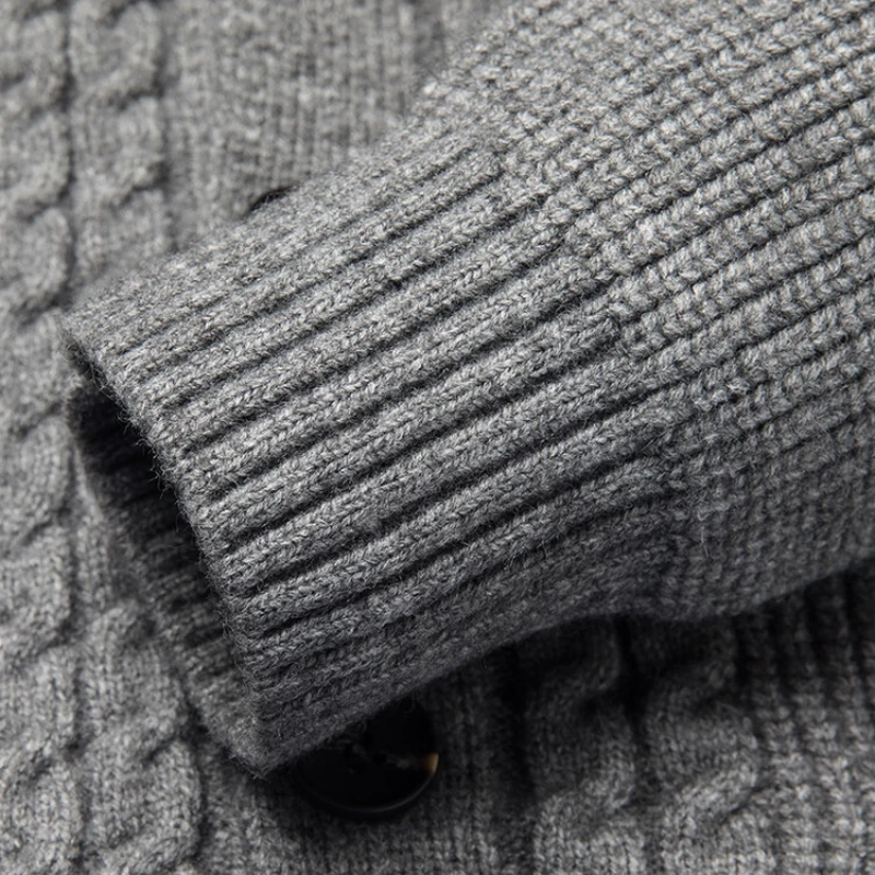 Cárdigan cálido diario de otoño para hombre con cuello en V de Color sólido, suéter de manga larga ajustado, elástico y de rayas verticales de un