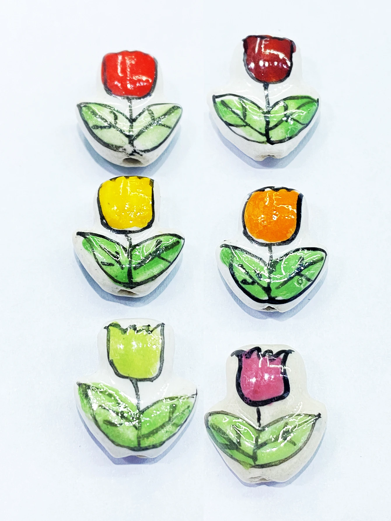 

16MM Tulip Small Flower Ceramic Porcelain Beads For Jewelry Making Hand-painted DIY Accessory