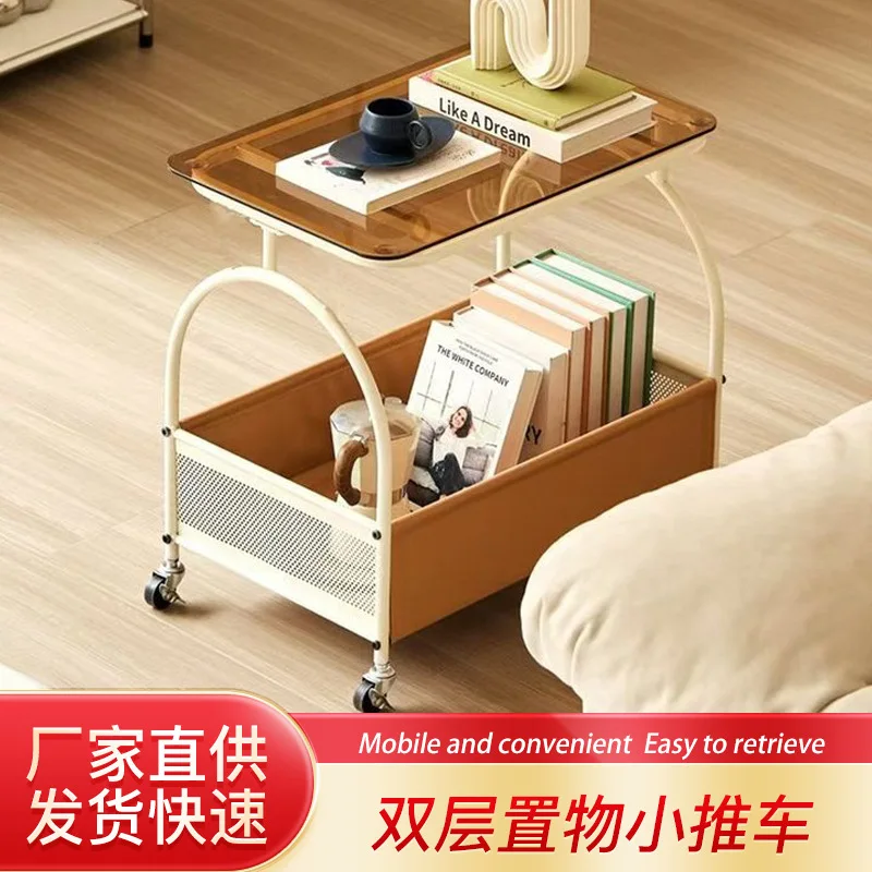 AOLIVIYA Tea Coffee Table Nightstand Storage Rack Sofa Corner Side End Stand Tempered Glass Trolley Wheels Wholesale Home