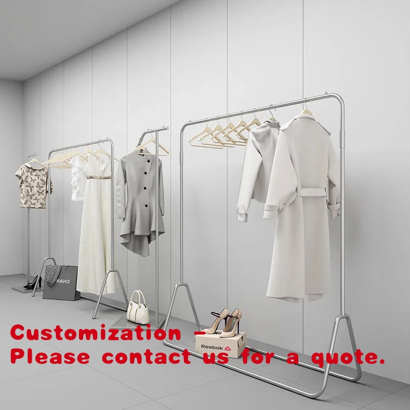 

custom.Modern Store Shelves Clothes Silver Hanging Clothes Rack Shopping Stainless Steel Boutique Clothing Racks S