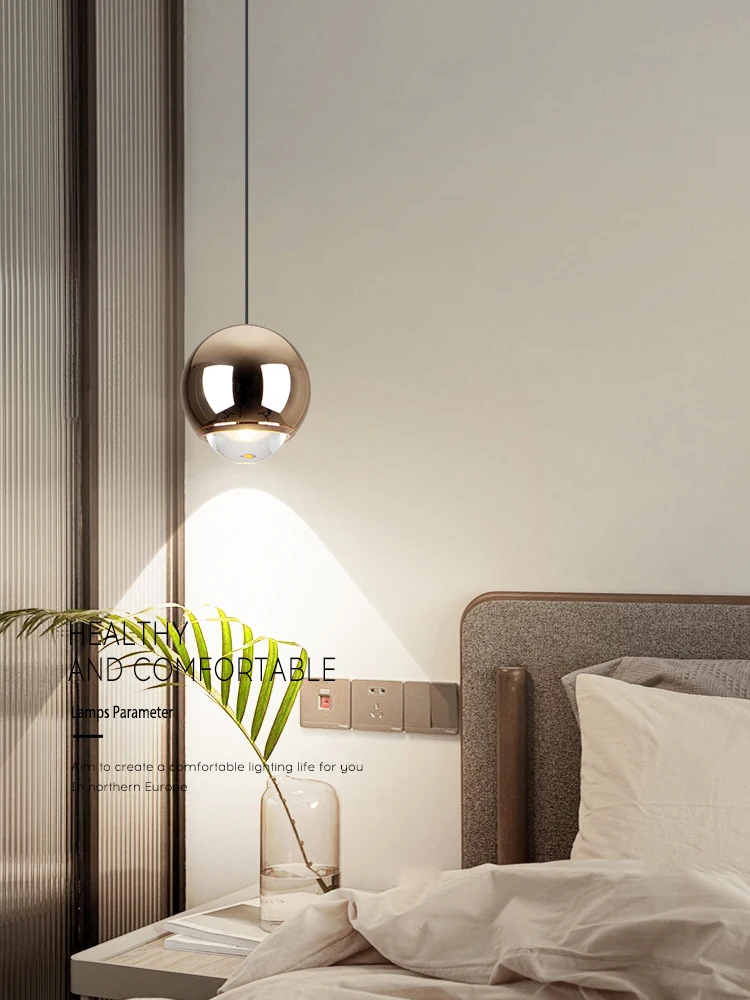 Bedroom bedside chandelier, restaurant hallway, modern and simple Nordic style, round ball decoration, light luxury, fashionable