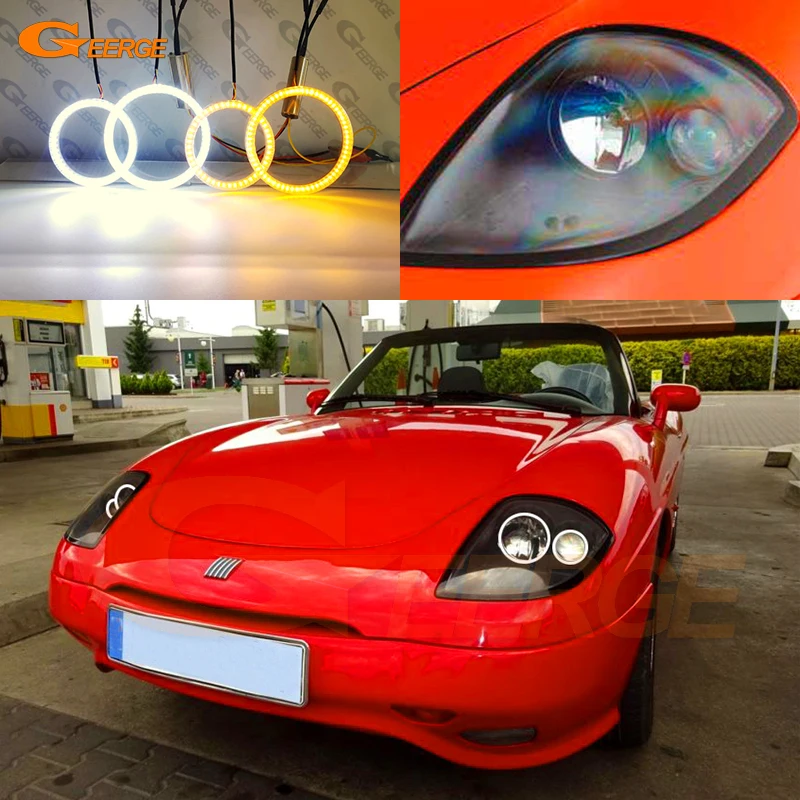 

For Fiat Barchetta 1995 - 2000 2001 2002 2003 2004 2005 Ultra Bright Day Light Turn Signal SMD LED Angel Eyes Kit Halo Rings