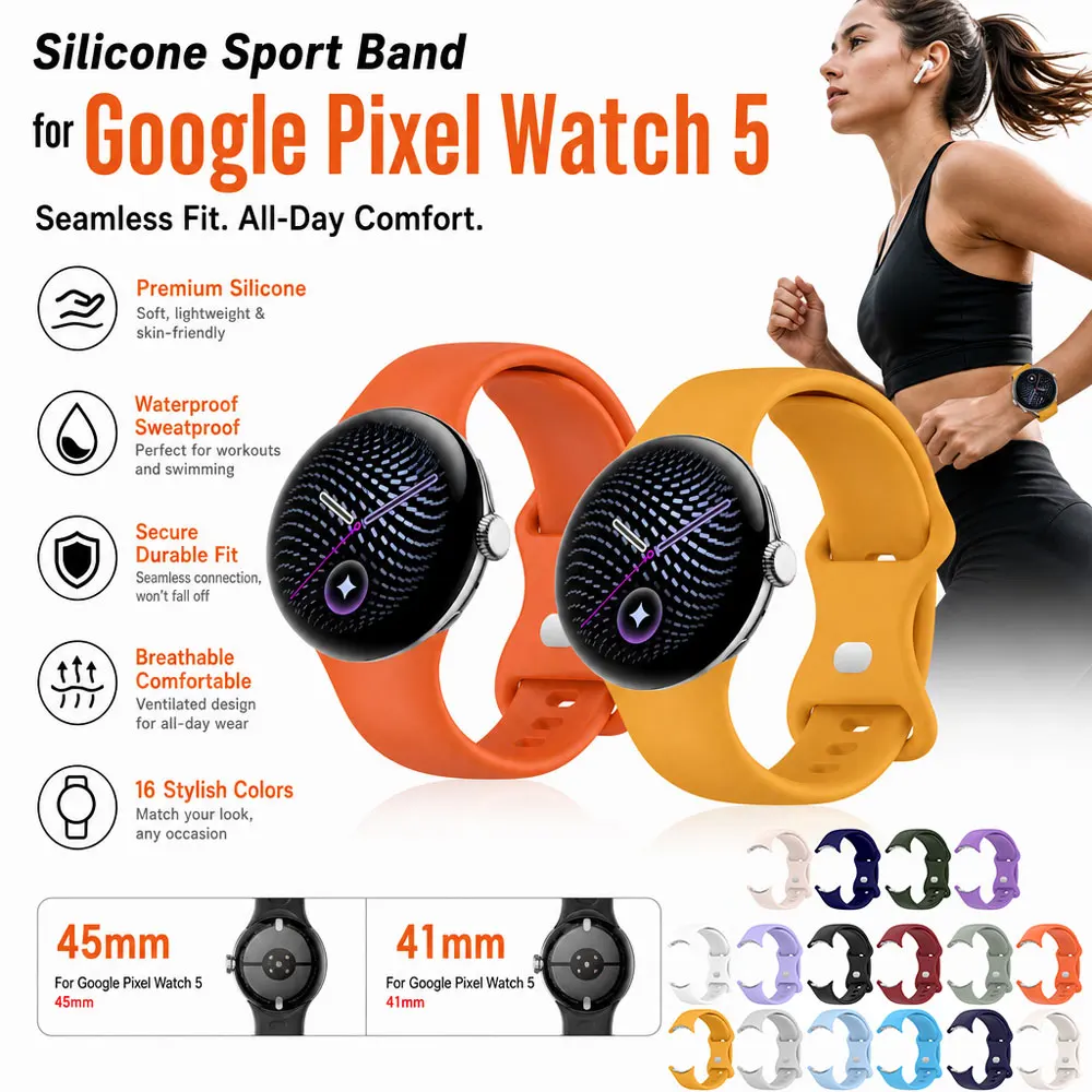 Compatible with For Google Pixel Watch 5 41mm/45mm Butterfly Clasp Accessories Silicone Strap Suitable for Google Pixel Watch 4