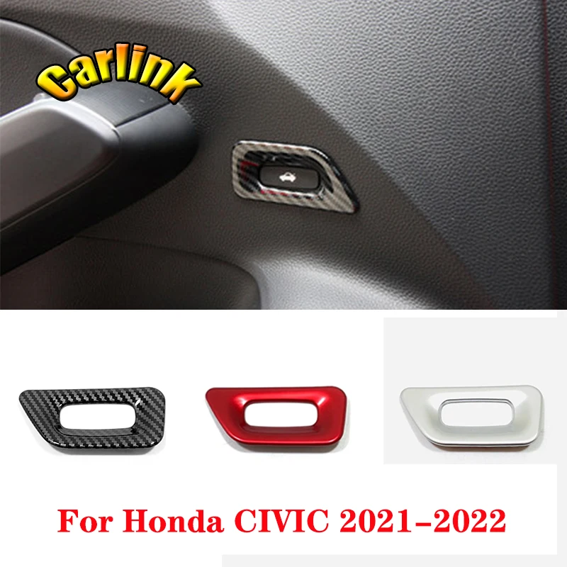 

For Honda Civic 11th Gen 2021 2022 ABS Carbon/Red/Silver Car trunk switch tailgate button trim frame interior accessories 1PCS