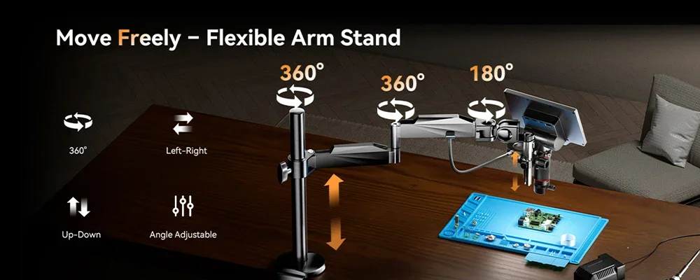 Elikliv EM3K-3D Max 10,1' 3D-Digitalmikroskop mit magnetischer Doppellinse, HDMI 3K, Löt-Mikroskop für Elektronik mit flexiblem Arm – Detail 10