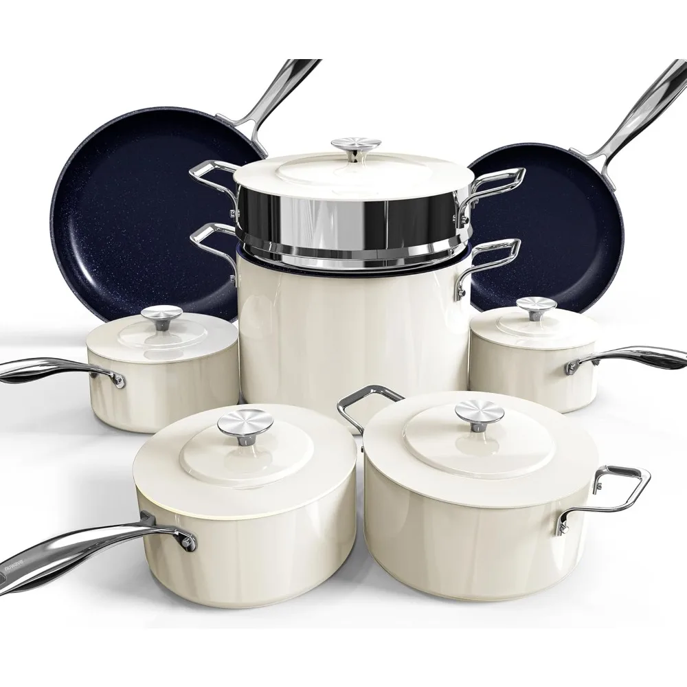 

Lux 13pc Forged Lightweight Cookware Set PFAS Free, Healthy G10 Duralon Ceramic Coating, Ultra Non-Stick, Stay-Cool Handles