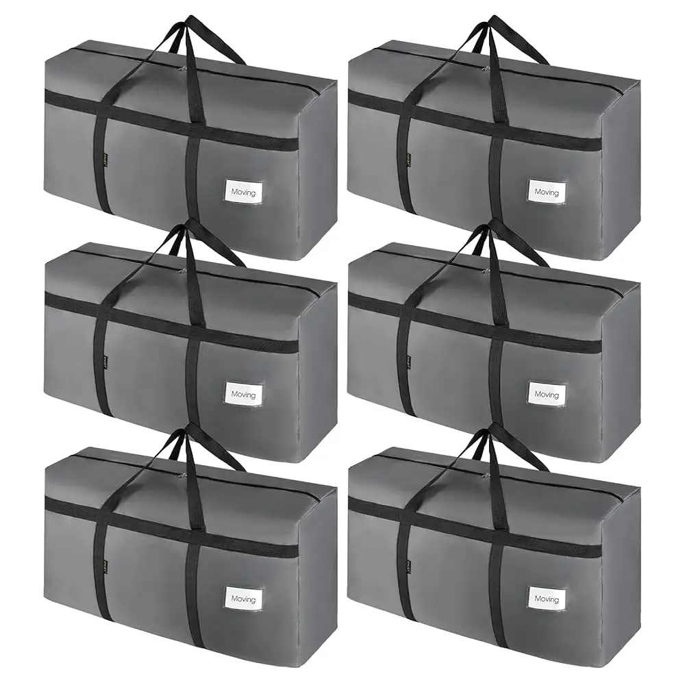 

6 Pa Moving Bags Heavy Duty Extra Large 90L, College Packing Bags For Moving Clothes, Moving Supplies & Boxes With Zippers And