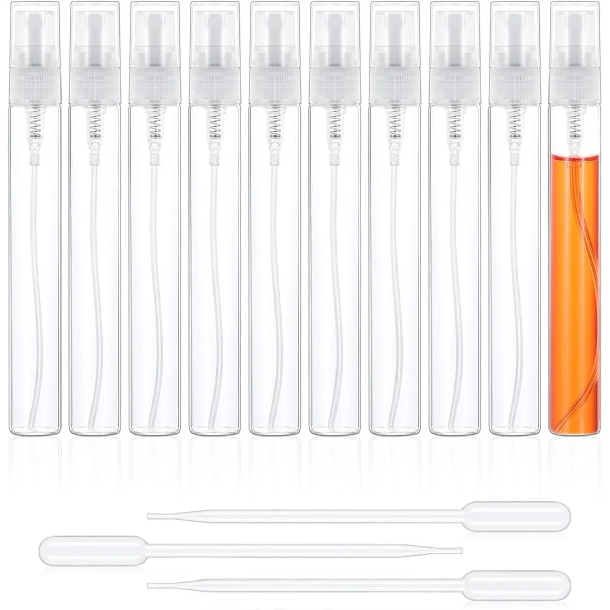 AB09 10 Pack Bottles, 10ml Refillable Perfume with 3 Transfer Pipettes, Plastic Portable