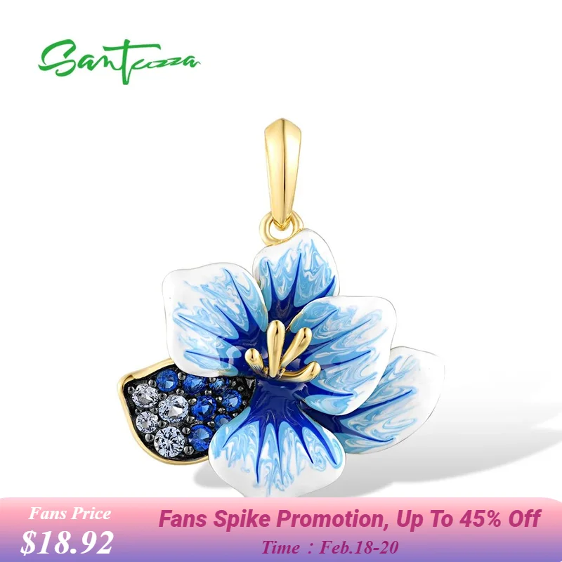 

SANTUZZA подвеска из стерлингового серебра 925 пробы для женщин, сверкающая синяя шпинель, эмалированный цветок, модные подарки для вечеринок, ювелирные изделия