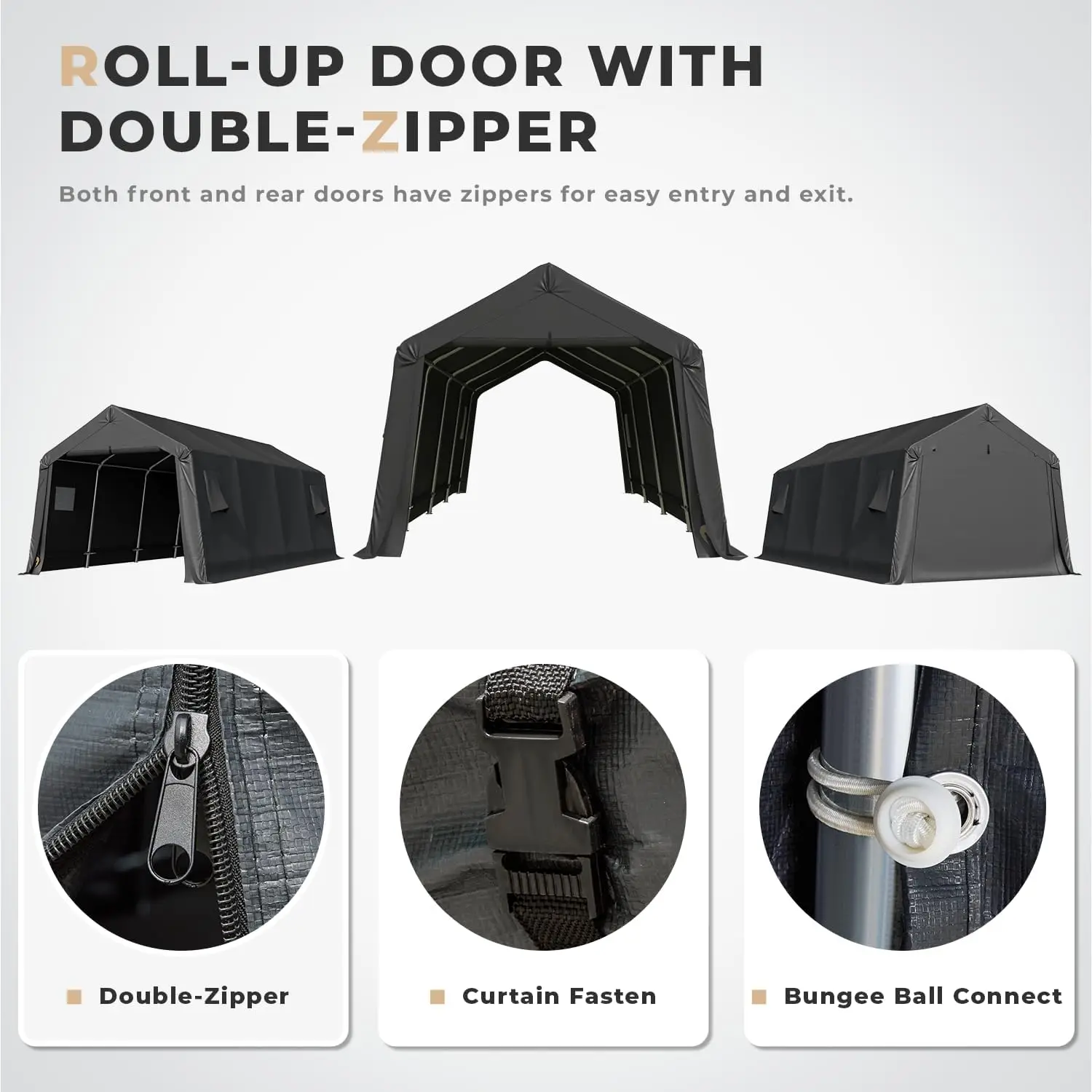 MELLCOM Cochera resistente de 10 x 20 pies, garaje portátil con estructura y rejillas de ventilación totalmente de acero, almacenamiento al aire libre con dosel antitanave para automóvil