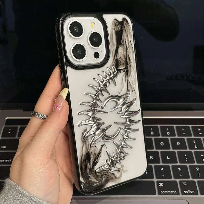 トレンディなクール 3D メタルフィッシュボーンクリアエポキシ電話ケース iphone 16 15 14 13 12 11 プロマックスプラス耐衝撃ソフトバックカバー Funda