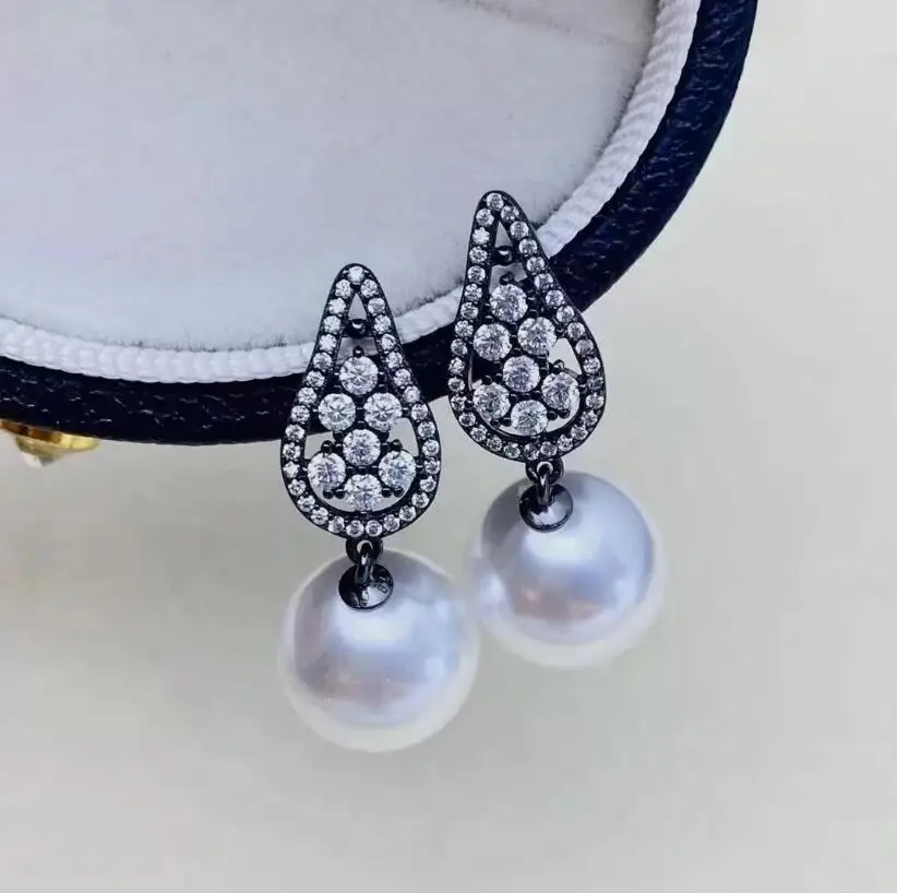 classic pair of 10-11mm 9-10mm south sea round white pearl earring 925s